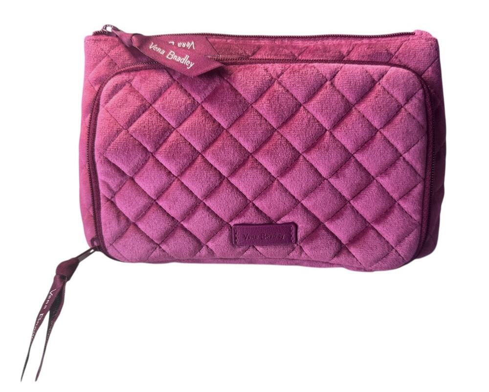Vera Bradley Plush Quilted Cosmetic Travel Bag Pink Raspberry Paisley Lining Zip
